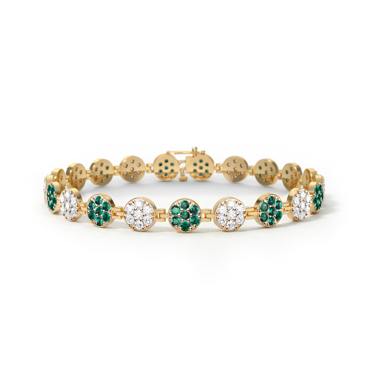 Rosecliff Tennis Diamond & Emerald Bracelet in 14k Gold (May)