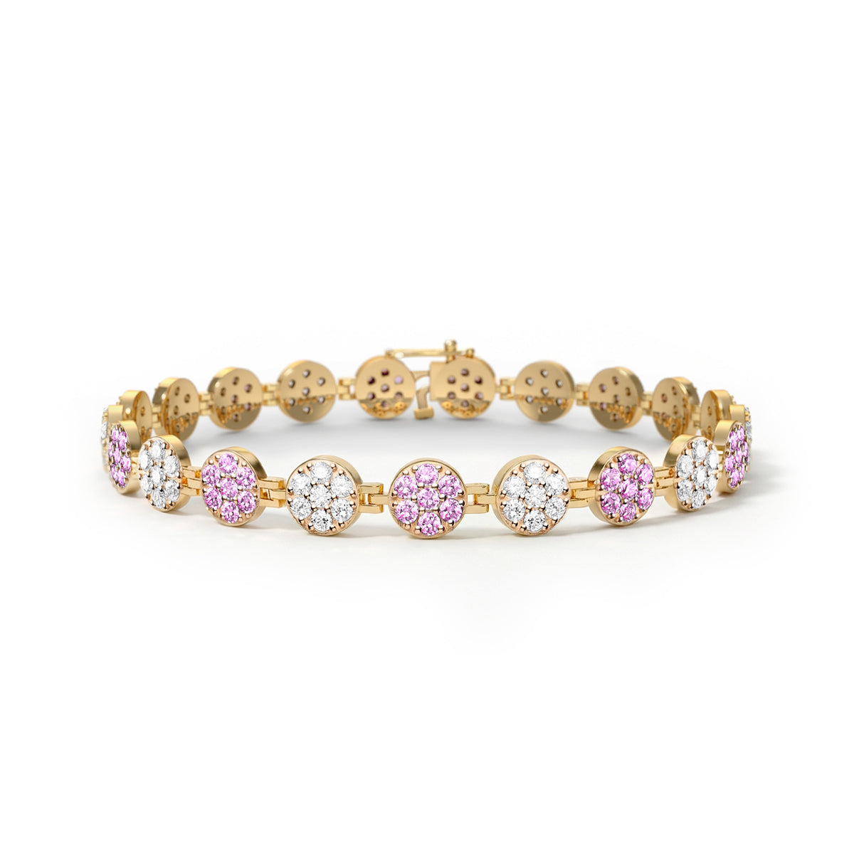 Rosecliff Tennis Diamond & Pink Sapphire Bracelet in 14k Gold (October)