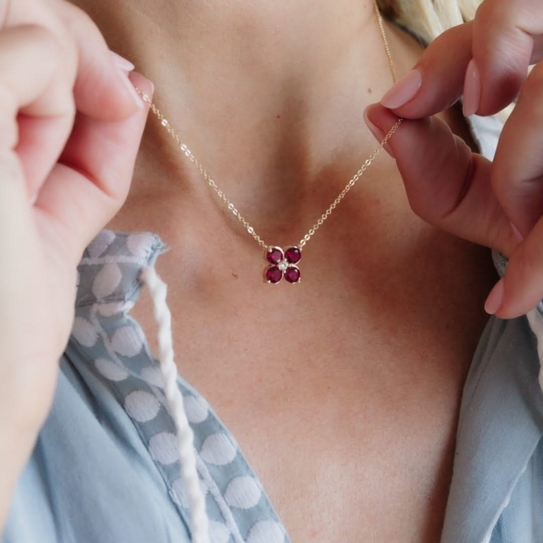 The Vault: Greenwich 4 Ruby & Diamond Necklace, White Gold Size Medium