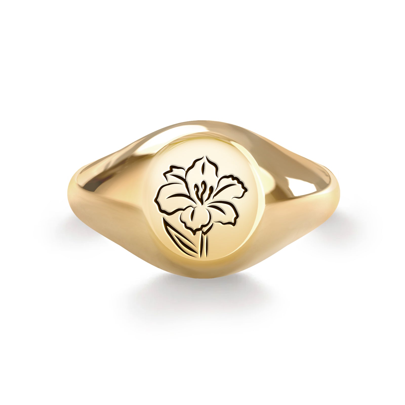 Signet Birth Flower Ring in 14k Gold