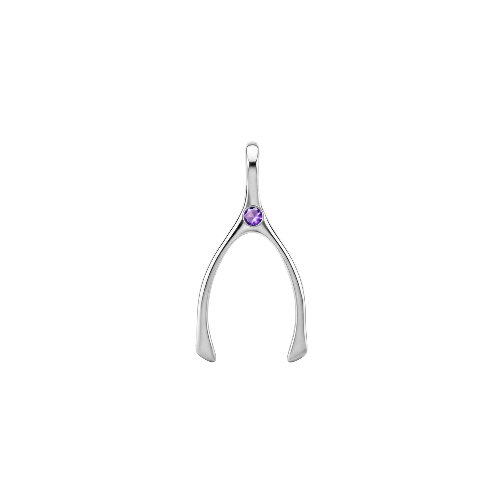 Small Amethyst Wishbone Pendant in Solid 14k Gold (February)
