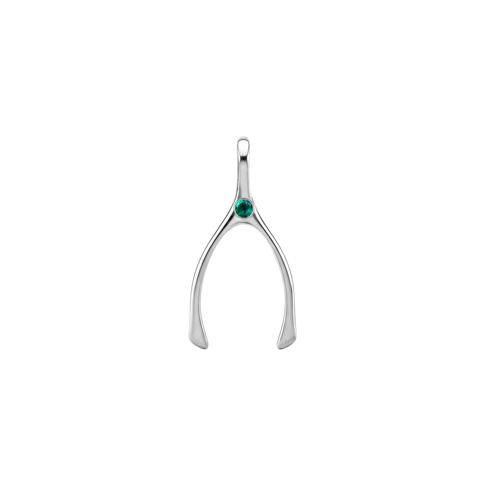 Small Emerald Wishbone Pendant in Solid 14k Gold (May)