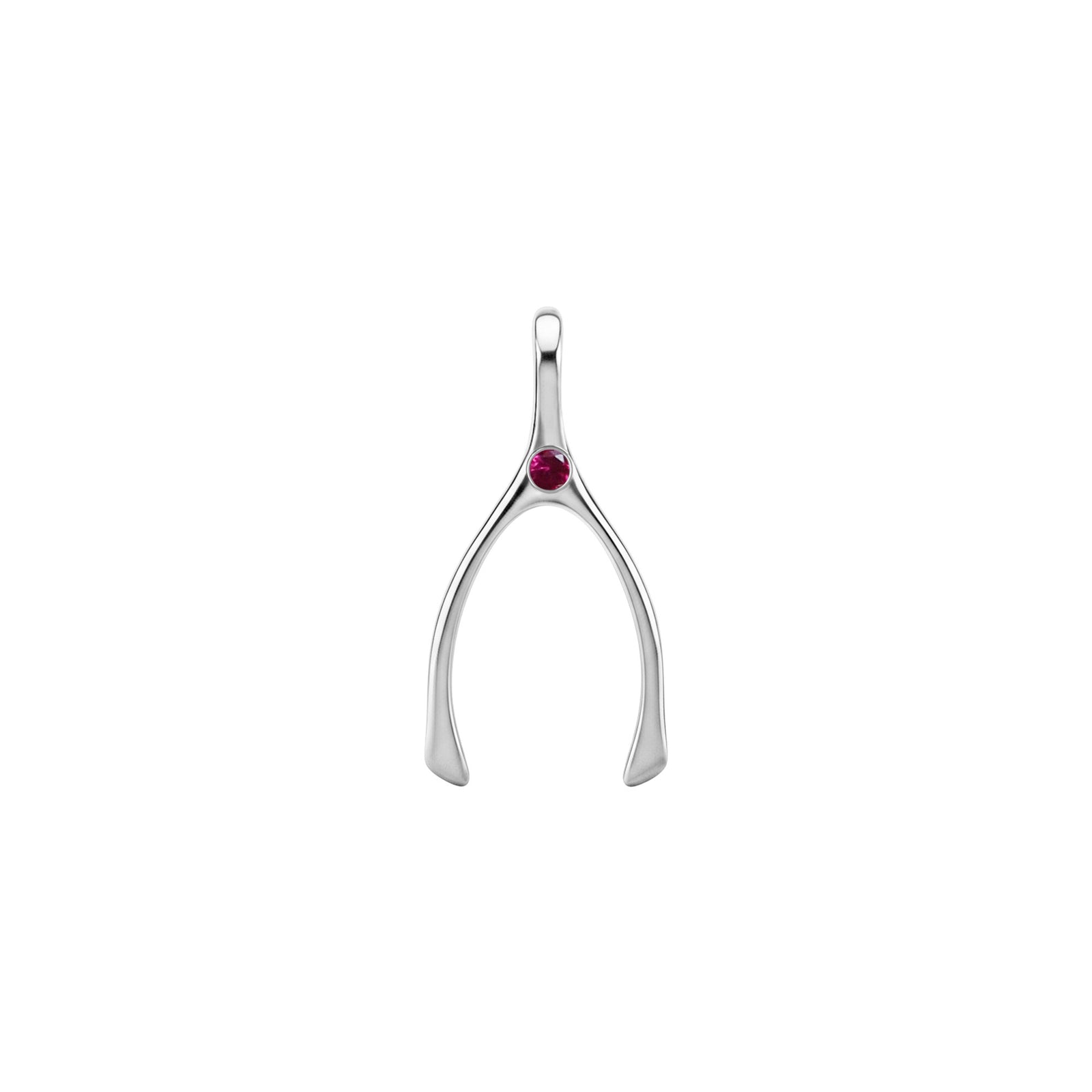 Small Ruby Wishbone Pendant in Solid 14k Gold (July)
