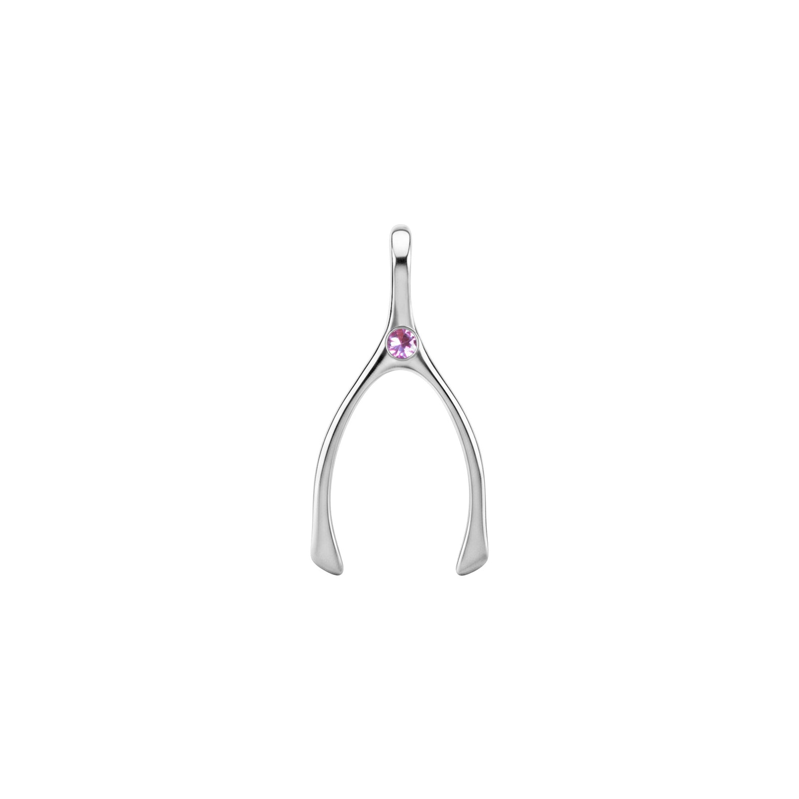 Small Pink Sapphire Wishbone Pendant in Solid 14k Gold (October)