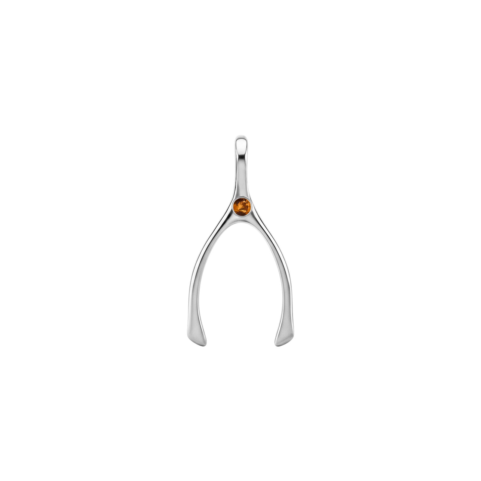 Small Citrine Wishbone Pendant in Solid 14k Gold (November)