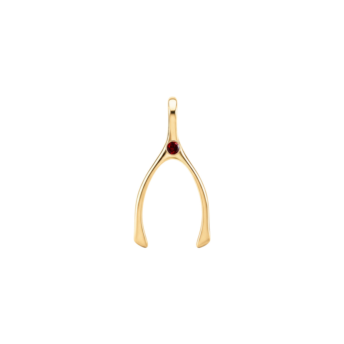 Small Garnet Wishbone Pendant in Solid 14k Gold (January)