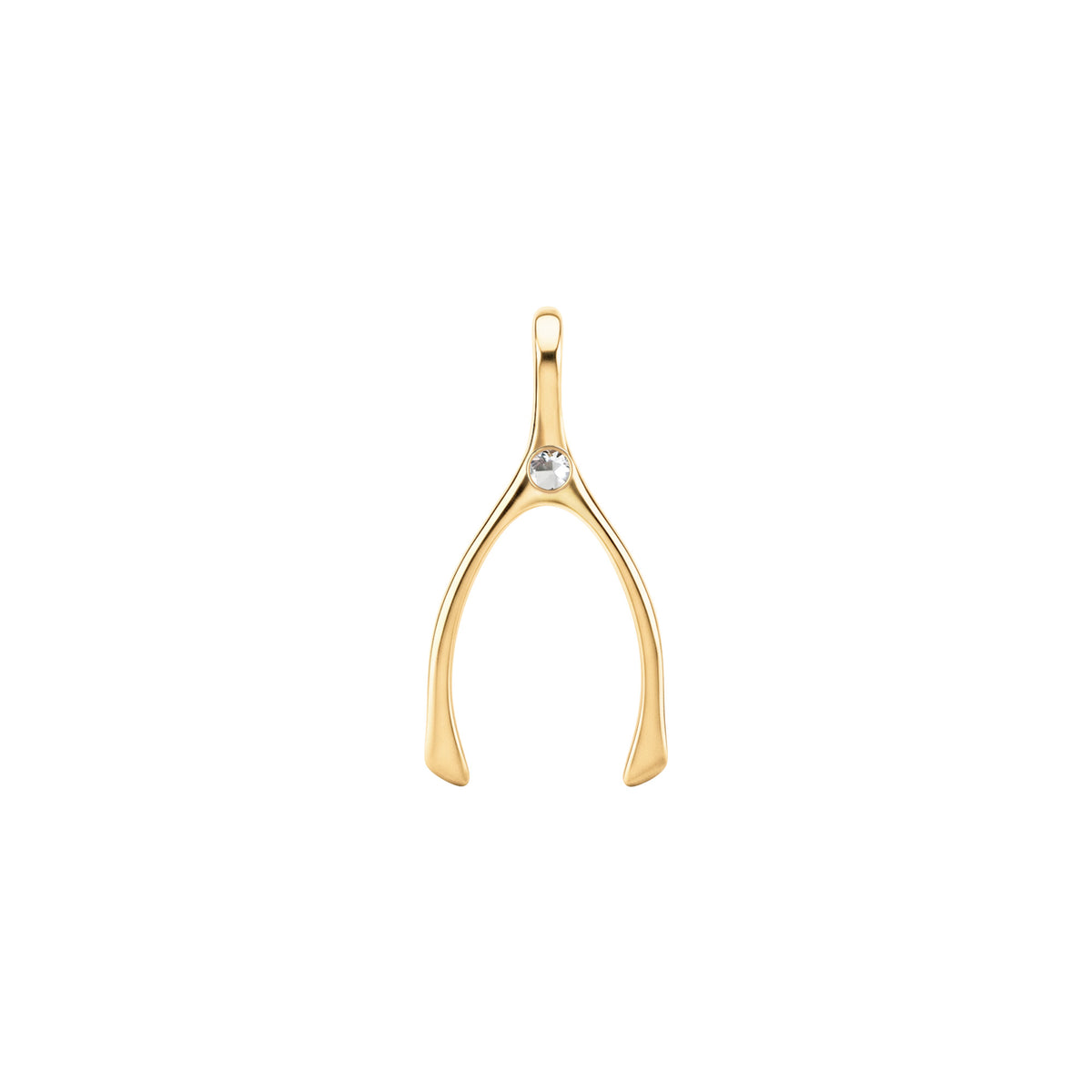 Small White Topaz Wishbone Pendant in Solid 14k Gold (April)