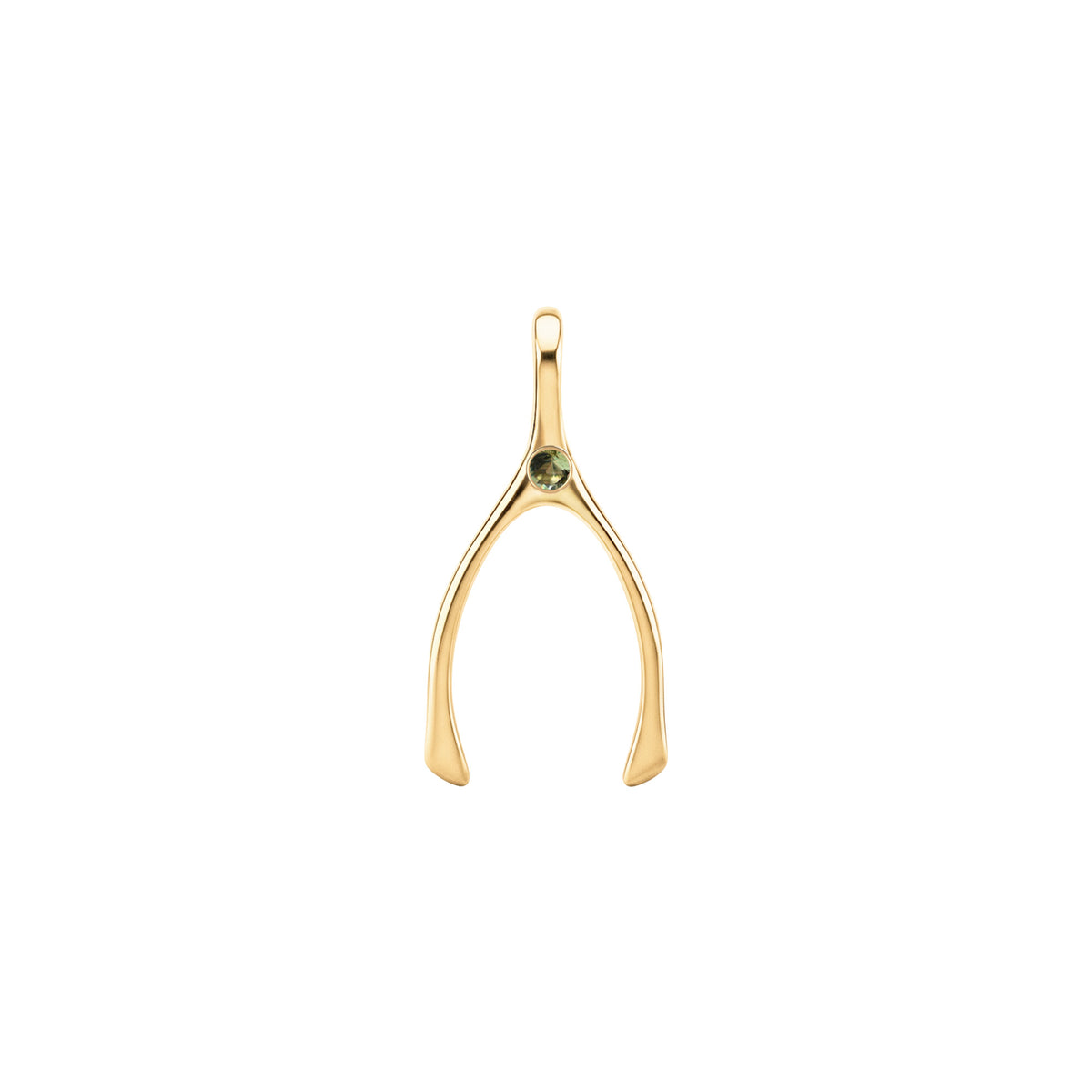 Small Peridot Wishbone Pendant in Solid 14k Gold (August)