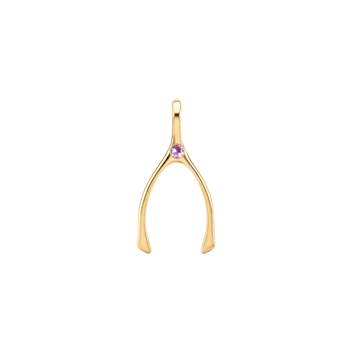 Small Pink Sapphire Wishbone Pendant in Solid 14k Gold (October)