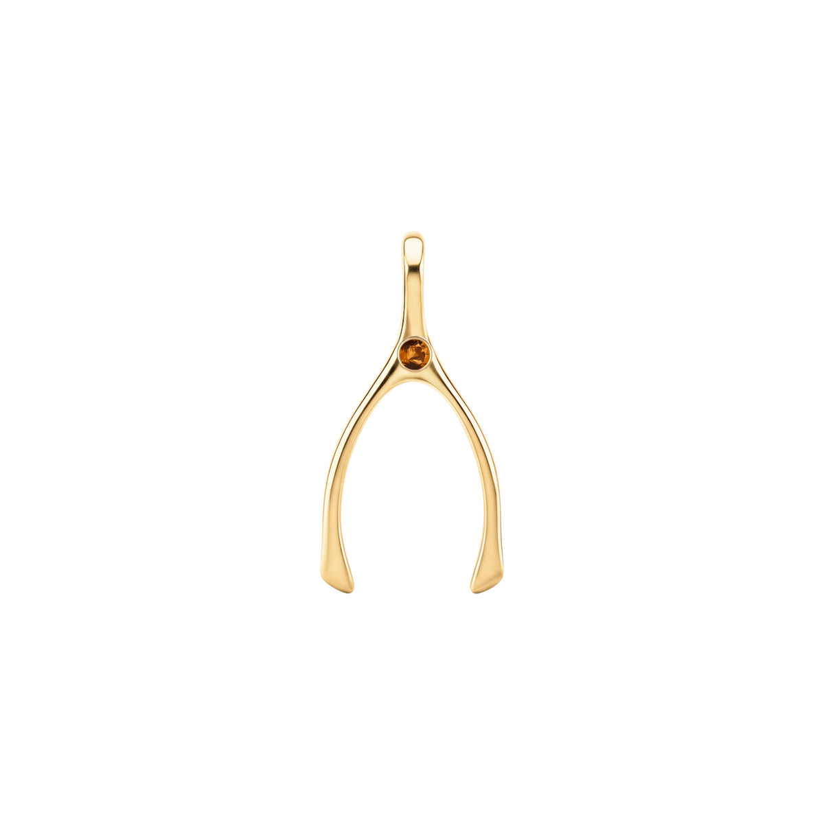 Small Citrine Wishbone Pendant in Solid 14k Gold (November)
