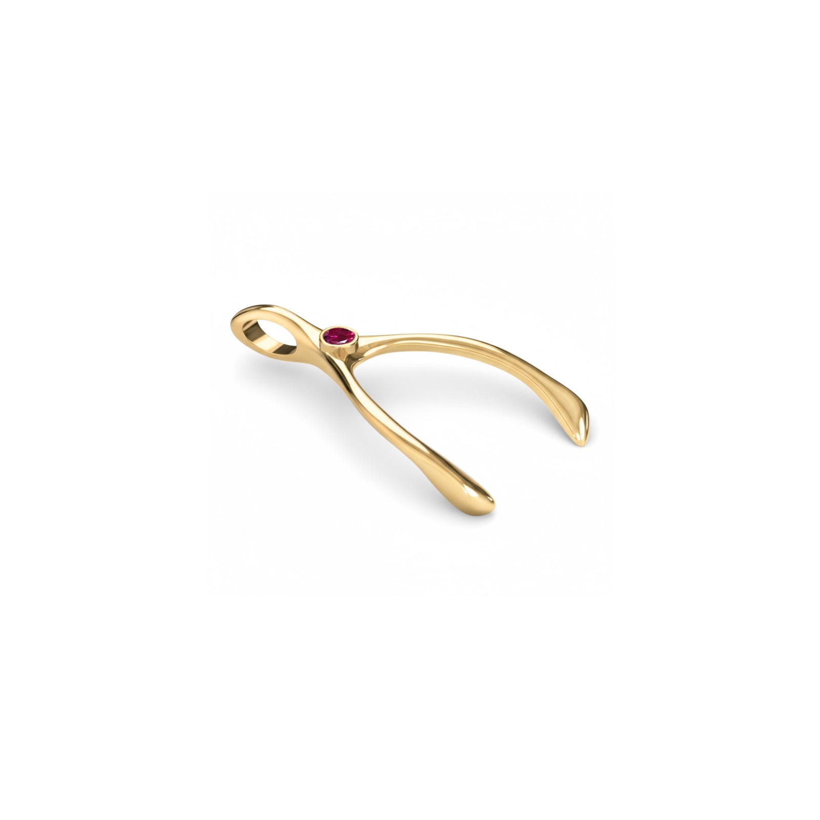 Small Ruby Wishbone Pendant in Solid 14k Gold (July)