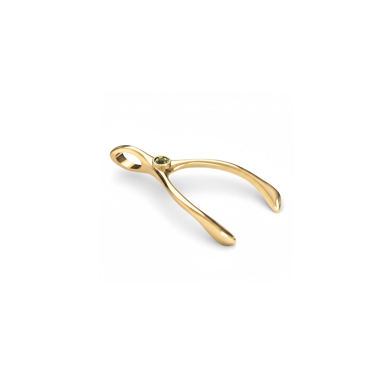 Small Peridot Wishbone Pendant in Solid 14k Gold (August)