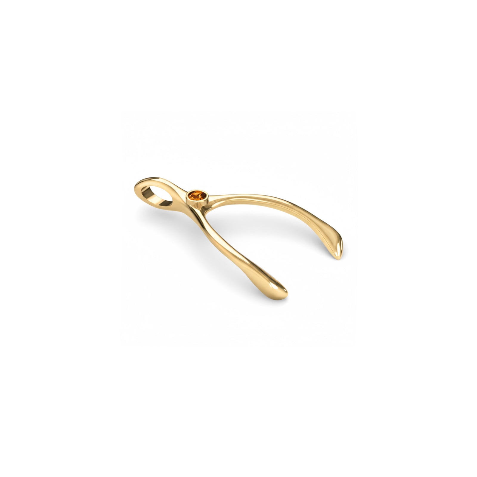 Small Citrine Wishbone Pendant in Solid 14k Gold (November)