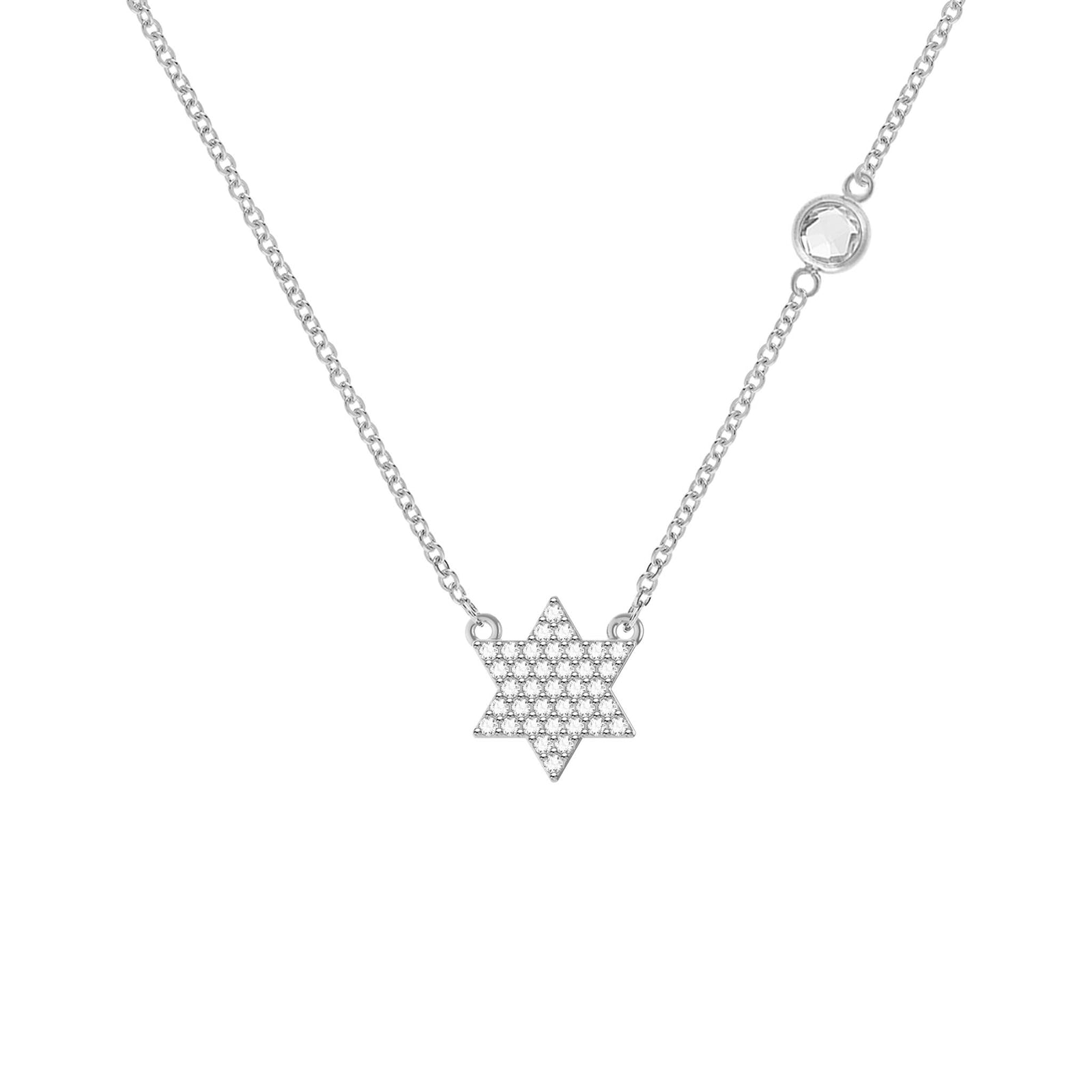 Diamond Star of David & Birthstone Necklace in 14k Gold