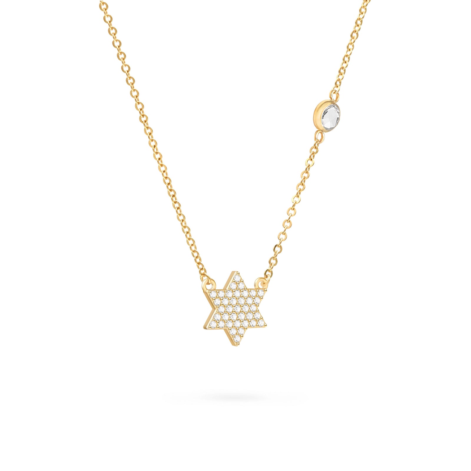 Diamond Star of David & Birthstone Necklace in 14k Gold