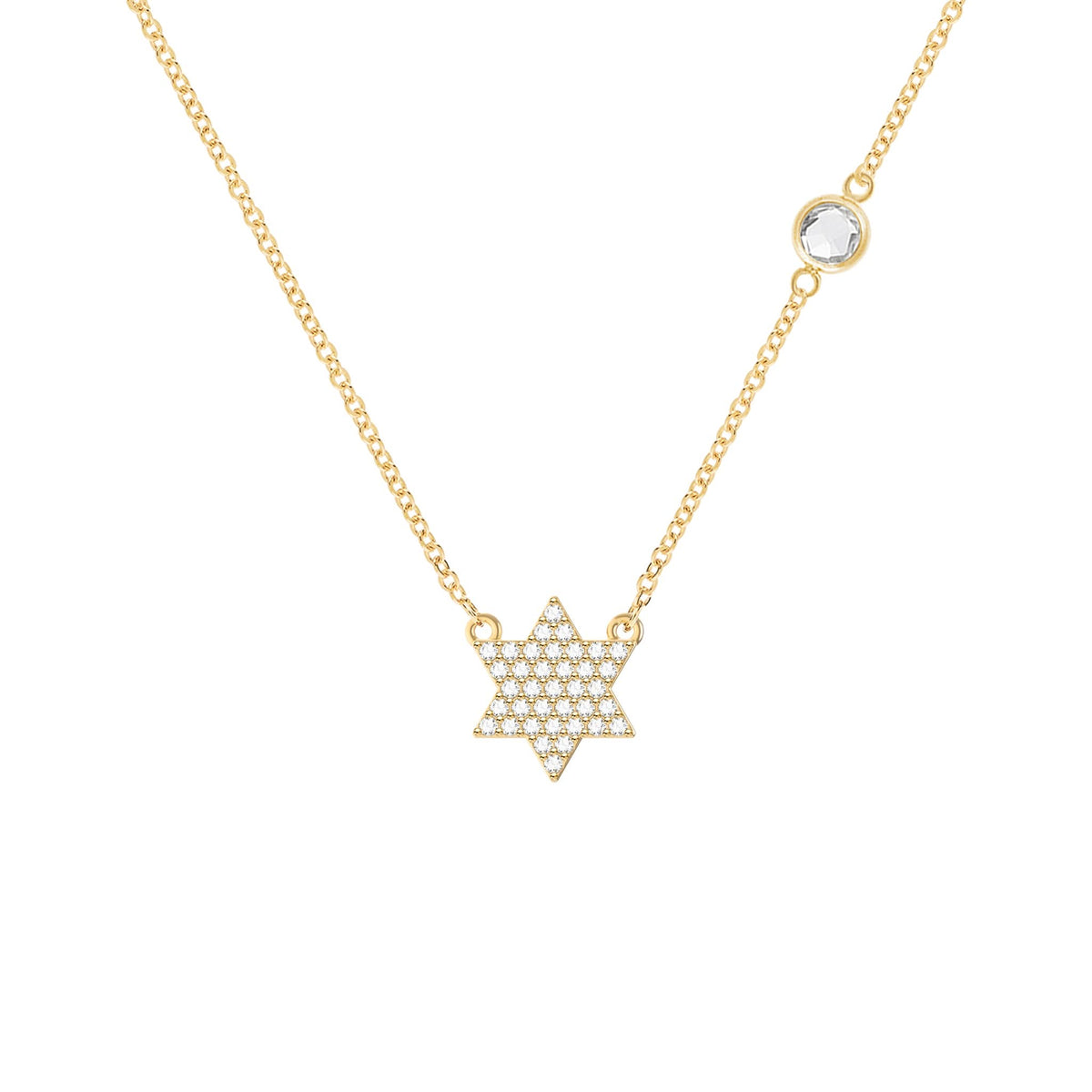 Diamond Star of David & Birthstone Necklace in 14k Gold