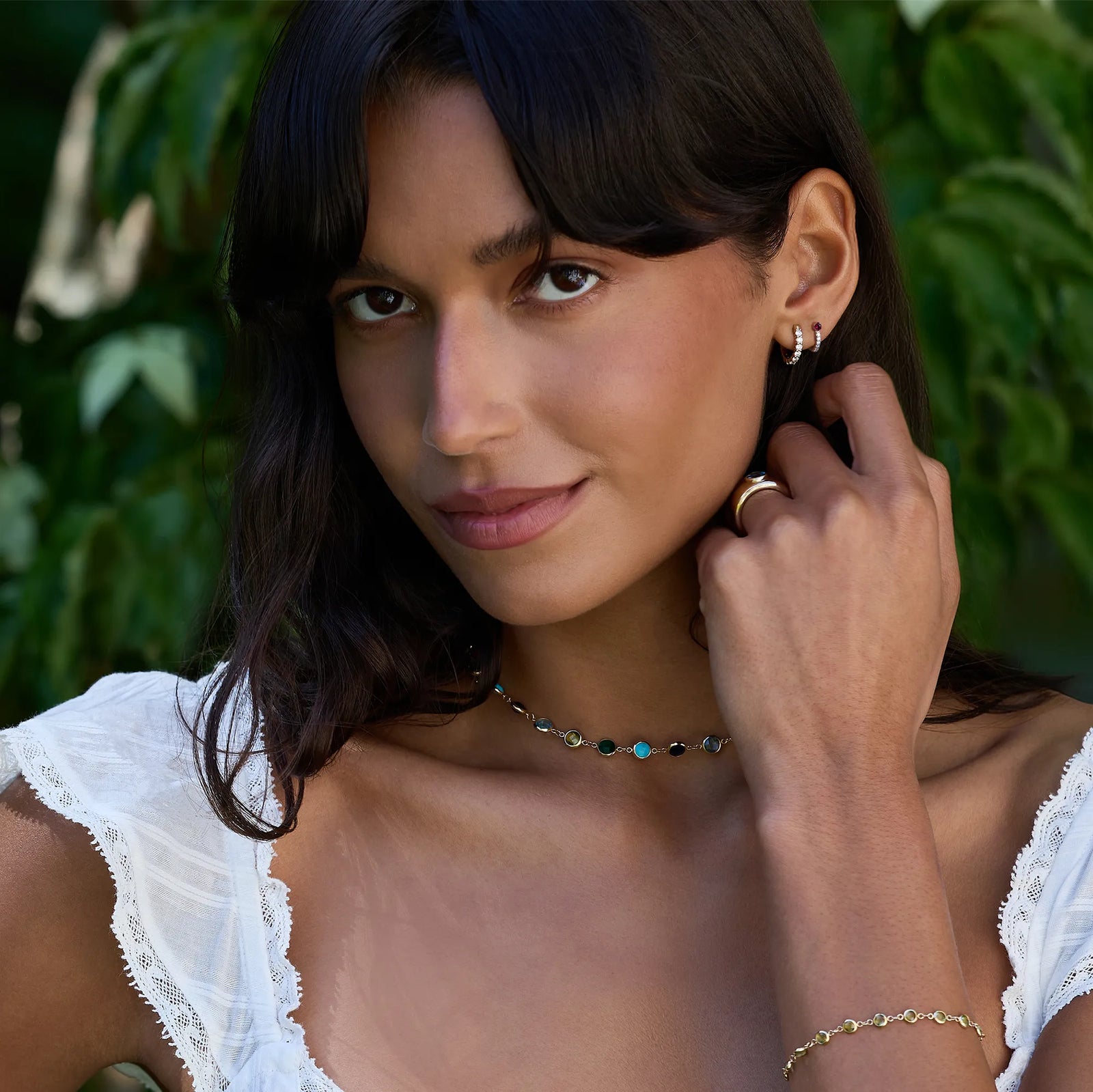 Tiny Ruby Huggie Hoops with Diamonds in 14k Gold (July)