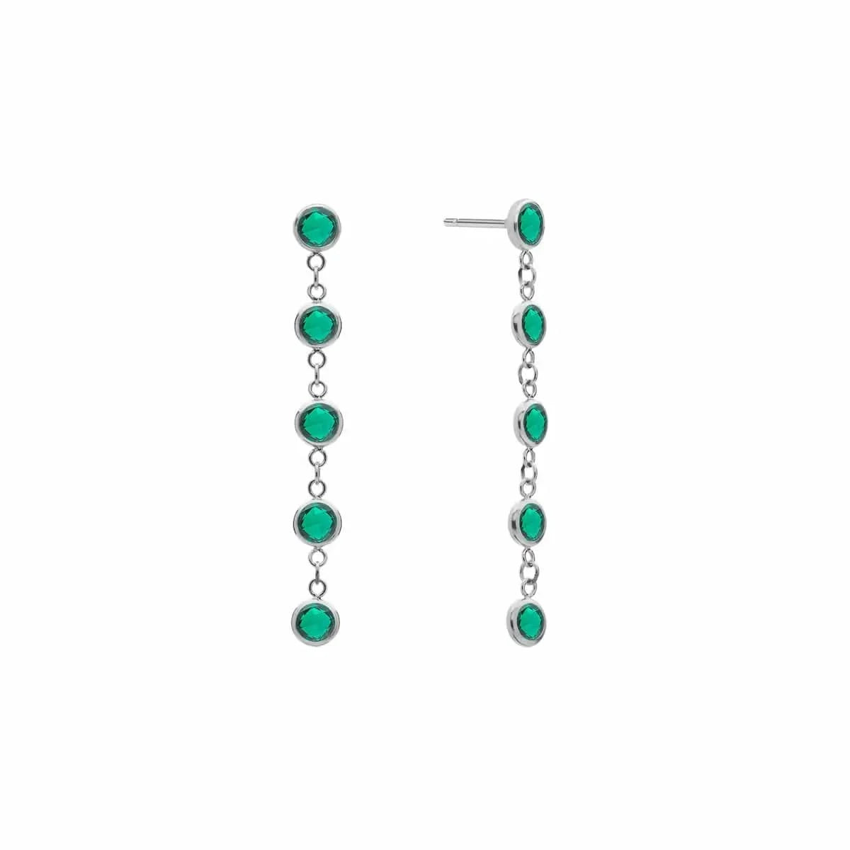 A pair of Newport earrings each featuring five 4 mm briolette cut emeralds bezel set in 14k white gold