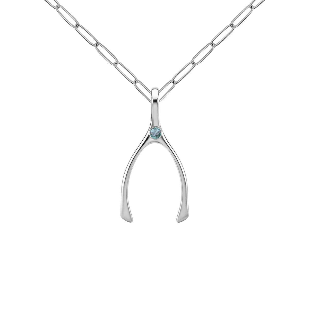 Small Alexandrite Wishbone Pendant in Solid 14k Gold (June)