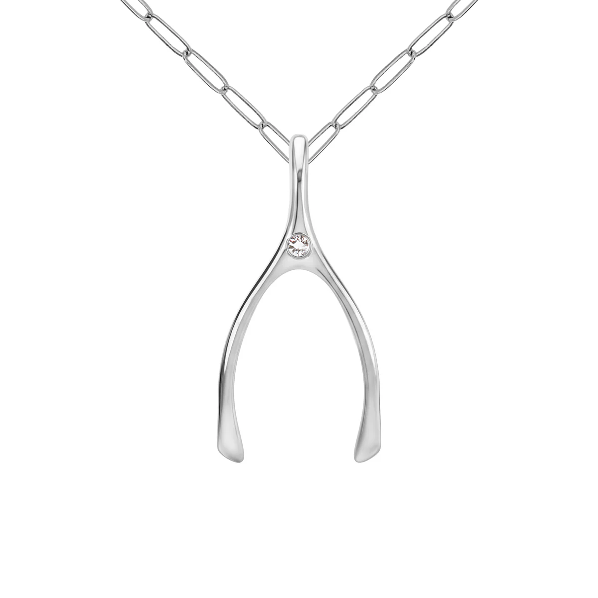 Large Diamond Wishbone Pendant in Solid 14k Gold (April)