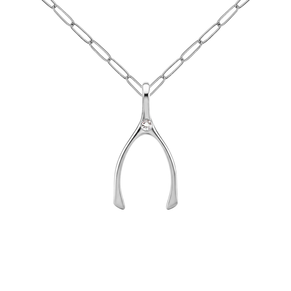 Small Diamond Wishbone Pendant in Solid 14k Gold (April)