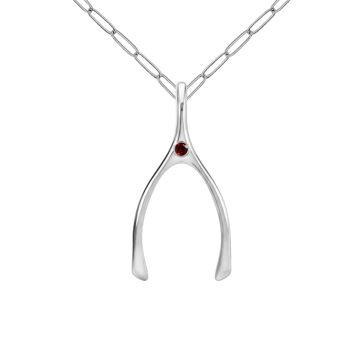 Large Garnet Wishbone Pendant in Solid 14k Gold (January)