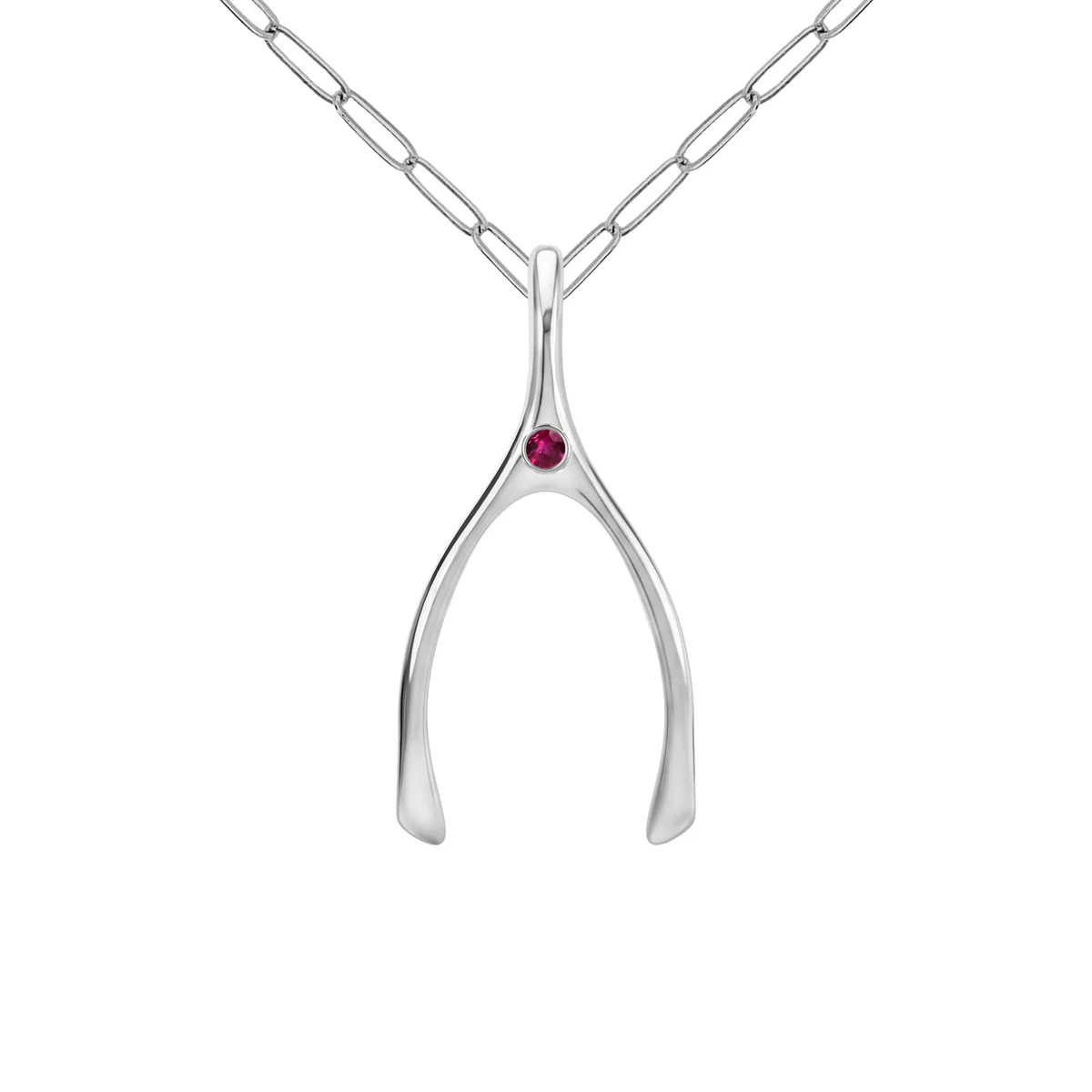 Large Ruby Wishbone Pendant in Solid 14k Gold (July)