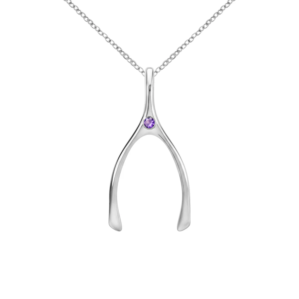 Large Amethyst Wishbone Pendant in Solid 14k Gold (February)