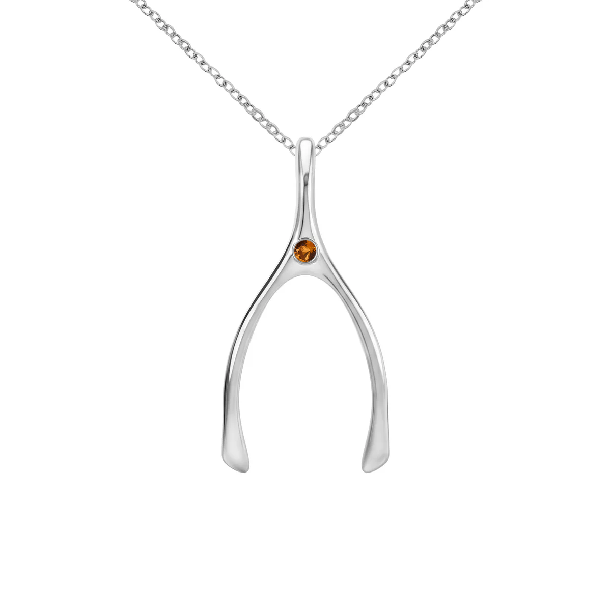 Large Citrine Wishbone Pendant in Solid 14k Gold (November)