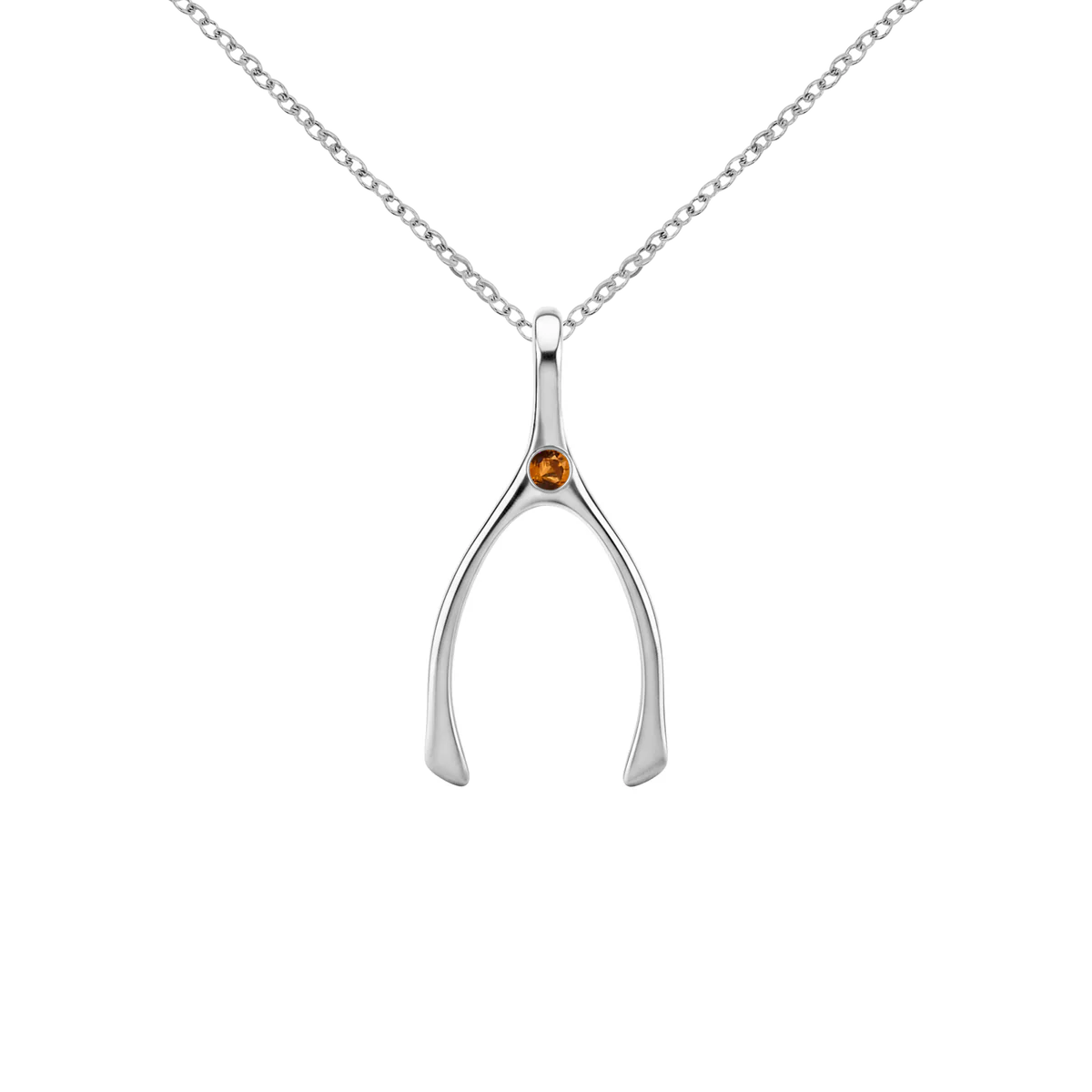 Small Citrine Wishbone Pendant in Solid 14k Gold (November)