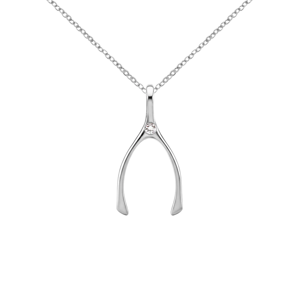 Small Diamond Wishbone Pendant in Solid 14k Gold (April)