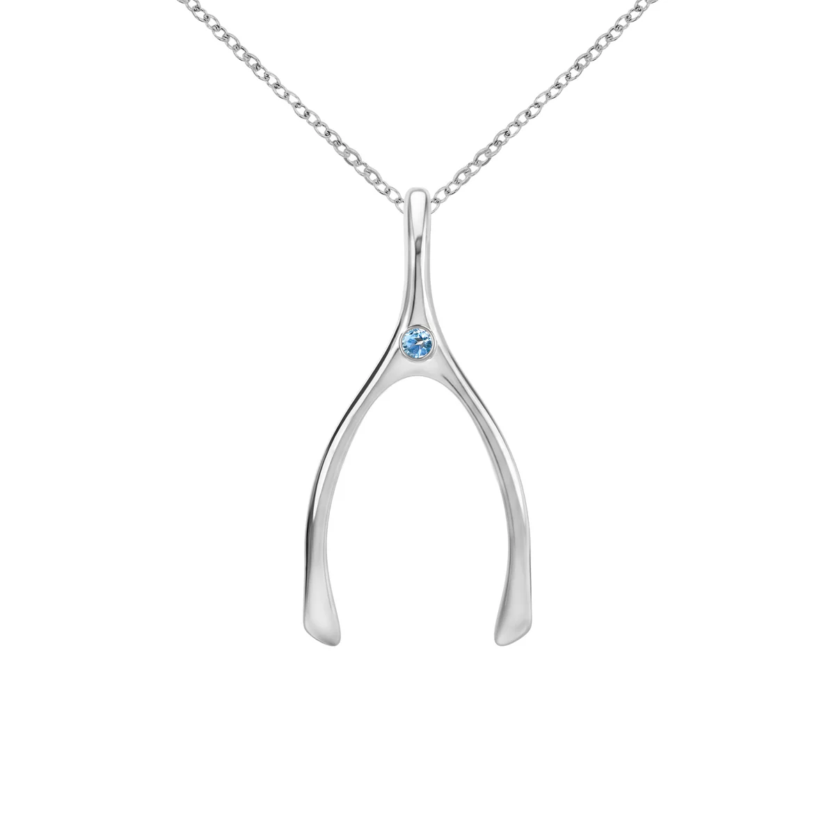 Large Nantucket Blue Topaz Wishbone Pendant in Solid 14k Gold (December)