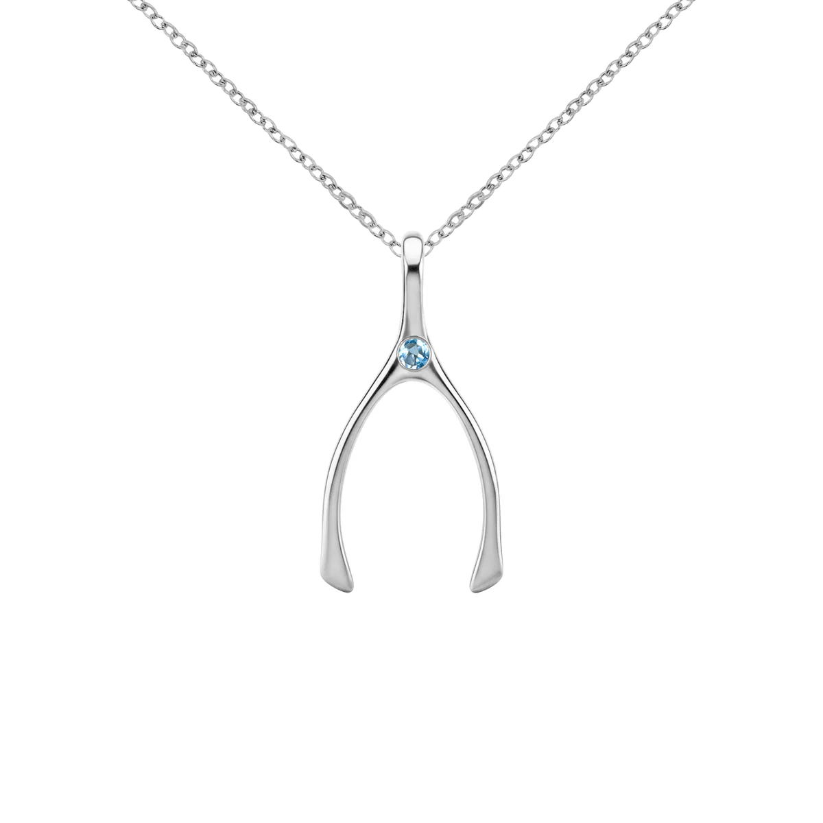 Small Nantucket Blue Topaz Wishbone Pendant in Solid 14k Gold (December)