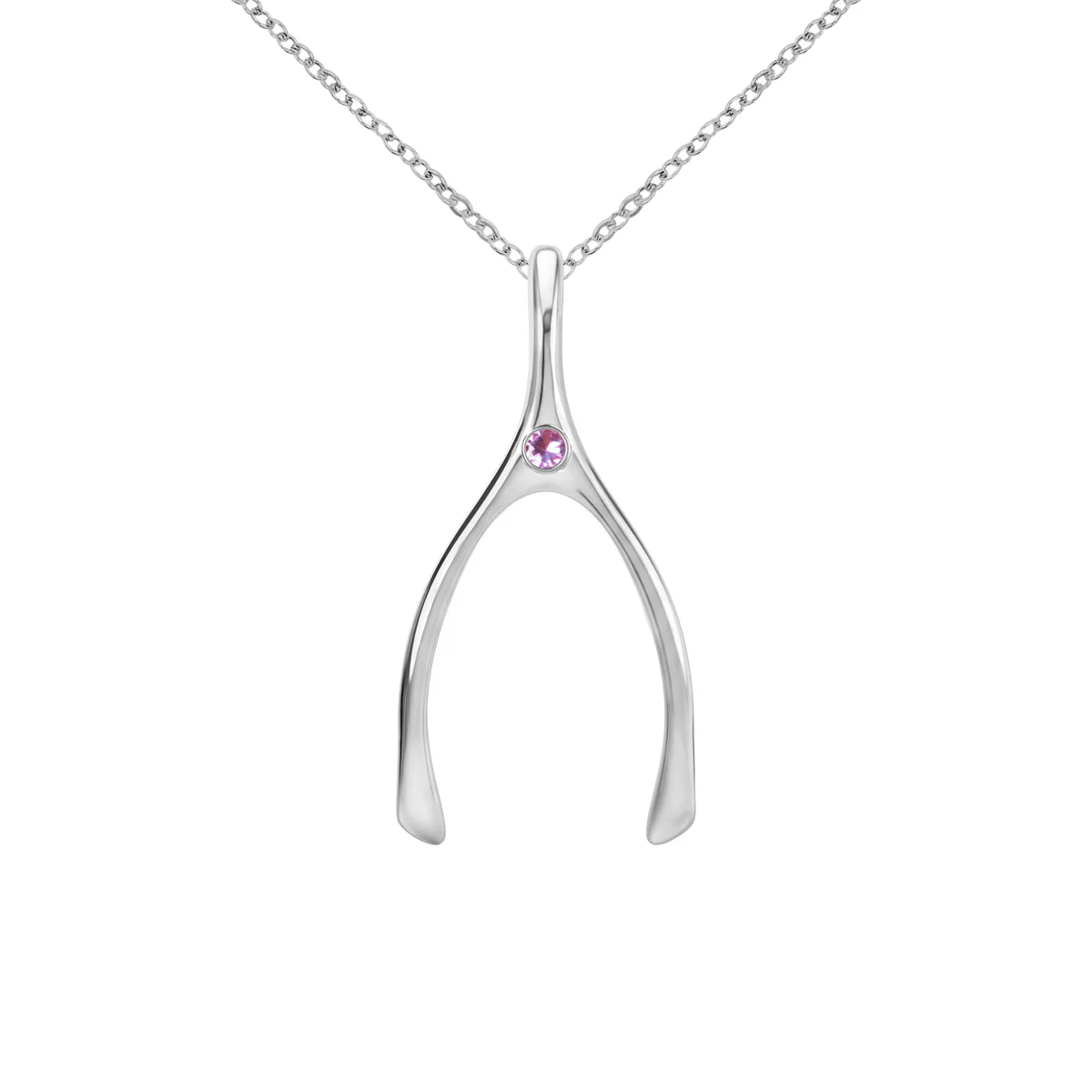 Large Pink Sapphire Wishbone Pendant in Solid 14k Gold (October)