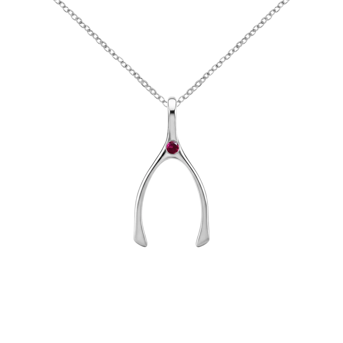 Small Ruby Wishbone Pendant in Solid 14k Gold (July)