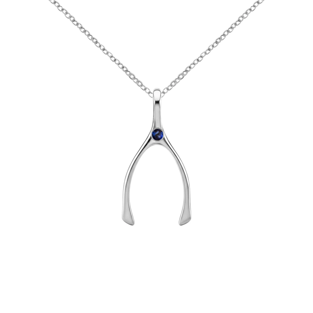 Small Sapphire Wishbone Pendant in Solid 14k Gold (September)