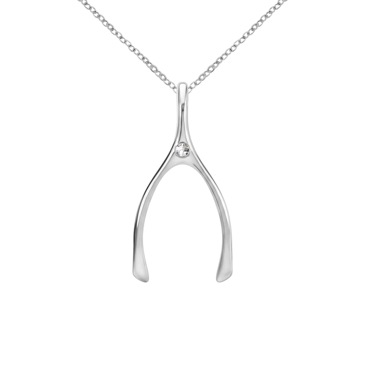 Large White Topaz Wishbone Pendant in Solid 14k Gold (April)