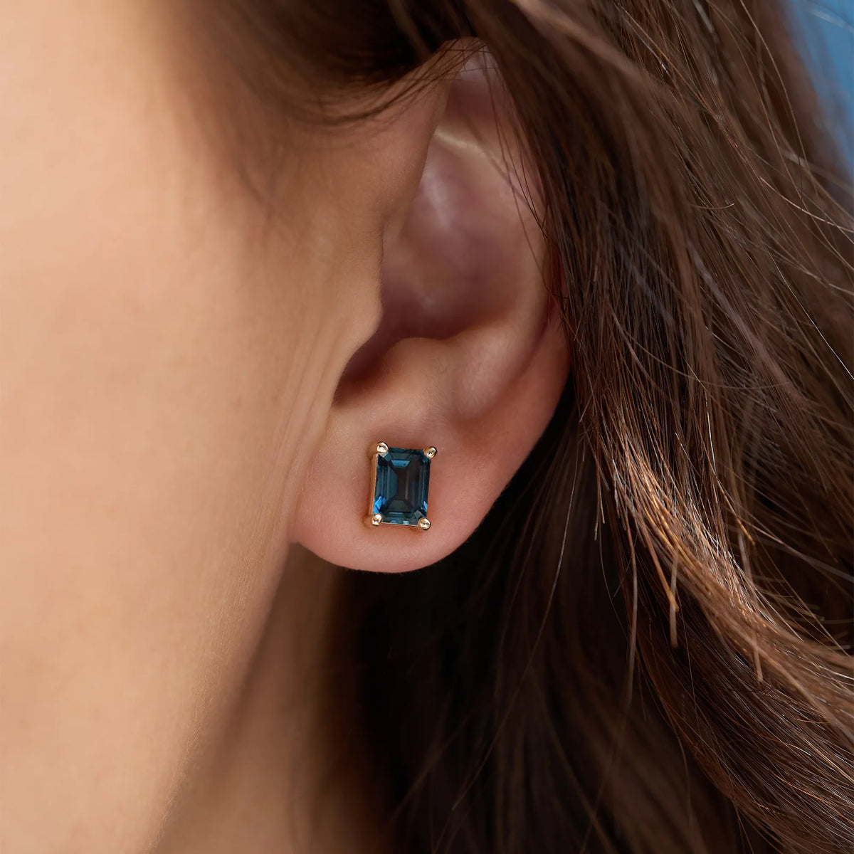 Warren Atlantic Blue Topaz Stud Earrings in 14k Gold (December)