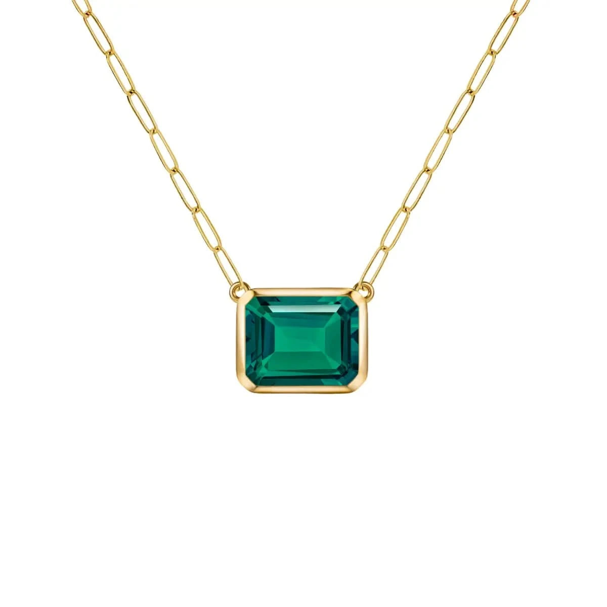 Warren Emerald Necklace on Adelaide Mini Chain in 14k Gold (May)