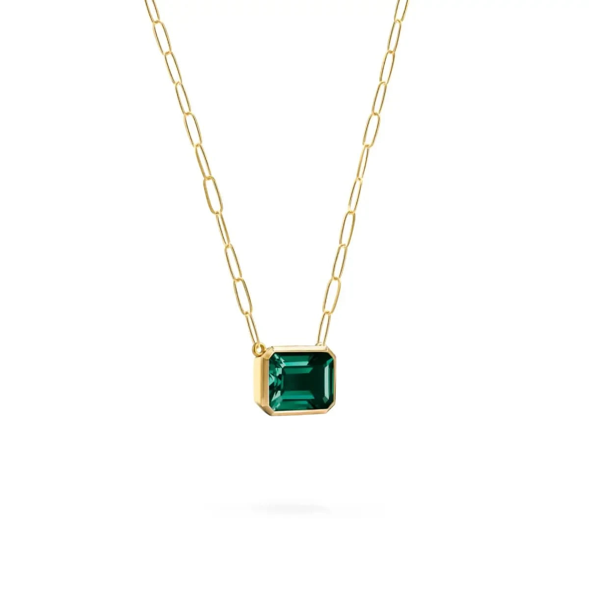Warren Emerald Necklace on Adelaide Mini Chain in 14k Gold (May)