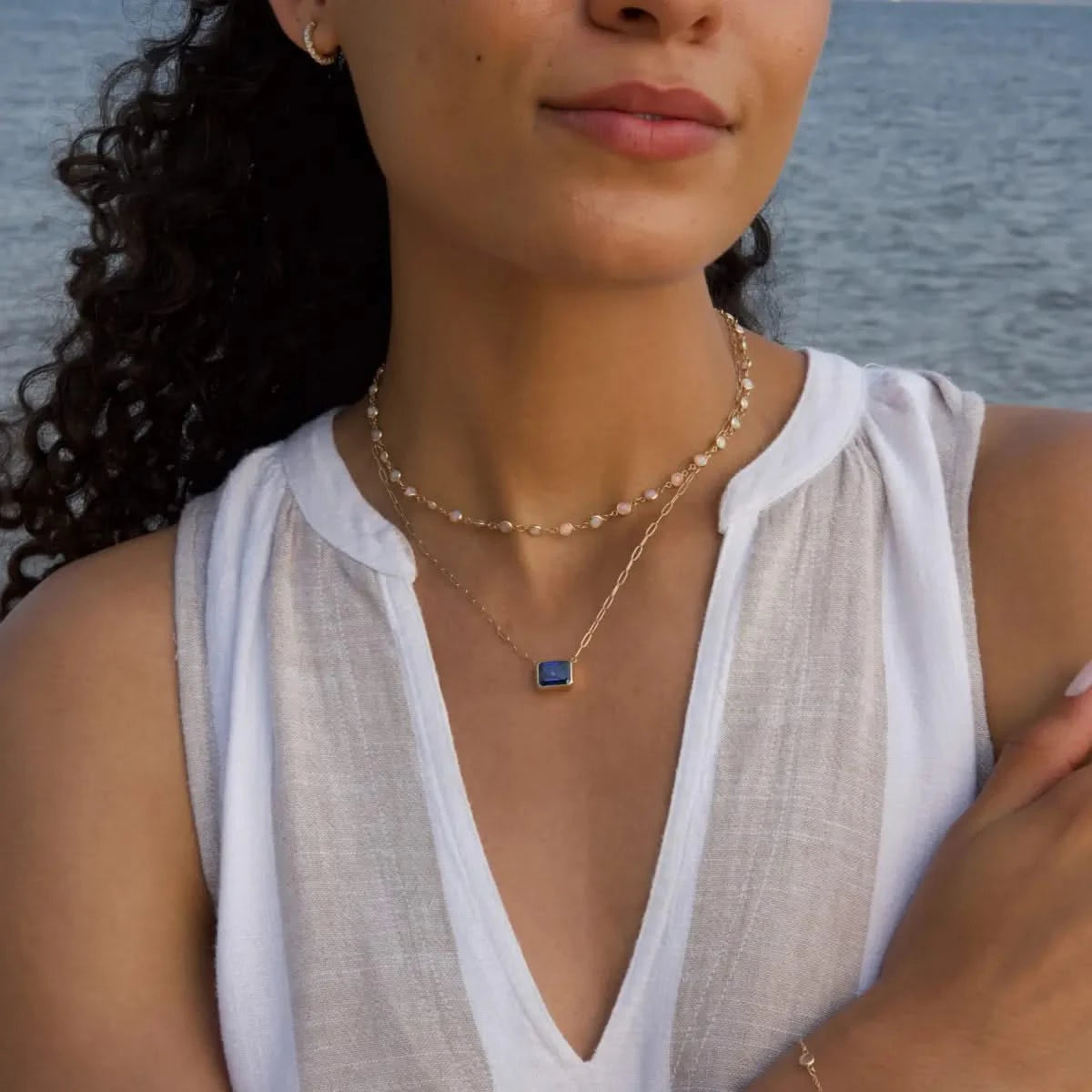 Warren Sapphire Necklace on Adelaide Mini Chain in 14k Gold (September)