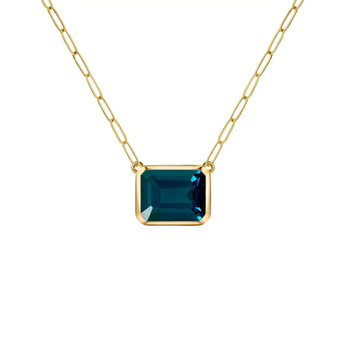 Warren Atlantic Blue Topaz Necklace on Adelaide Mini Chain in 14k Gold (December)