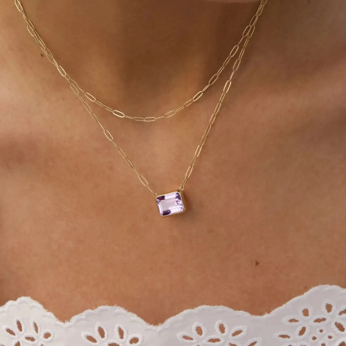 Warren Amethyst Necklace on Adelaide Mini Chain in 14k Gold (February)
