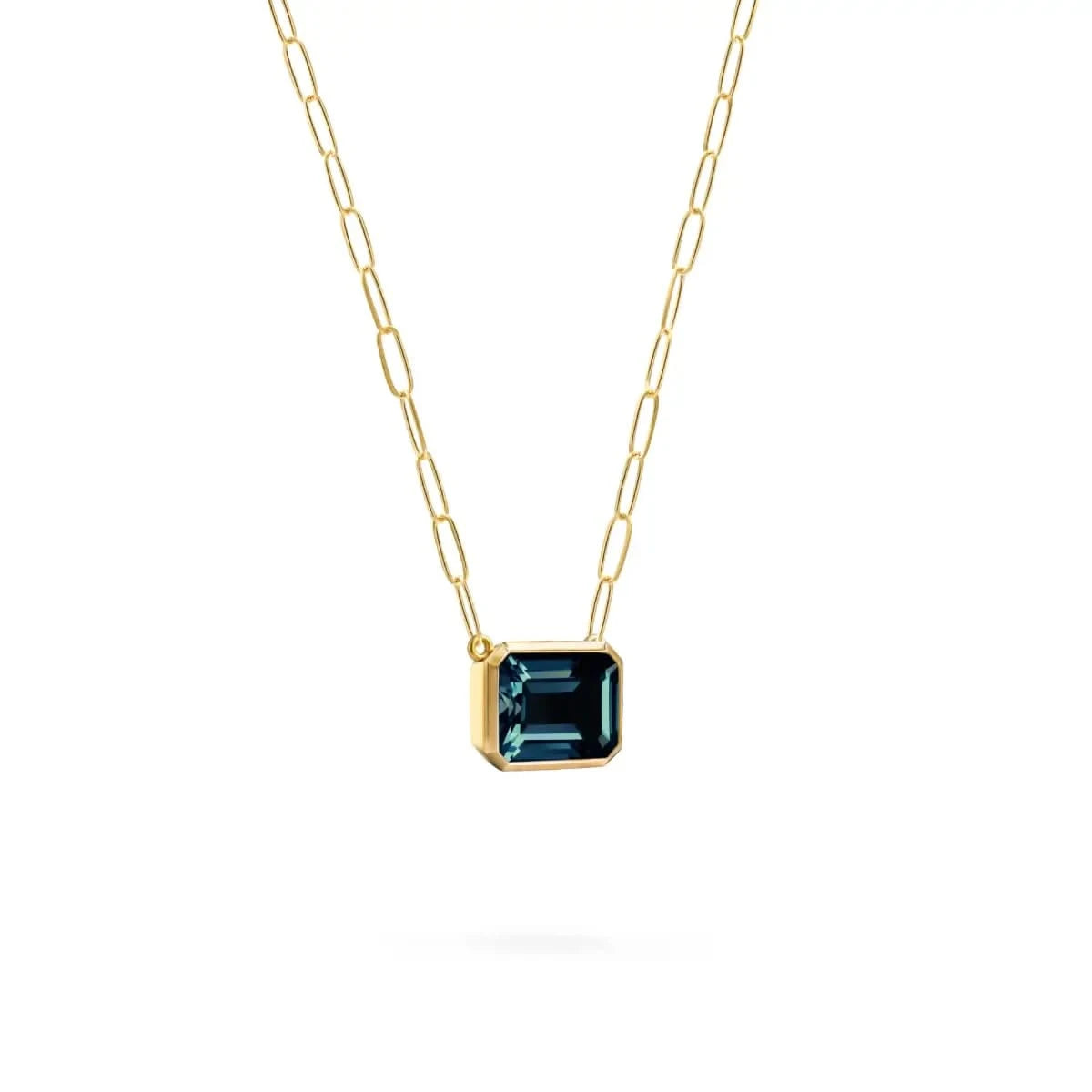 Warren Atlantic Blue Topaz Necklace on Adelaide Mini Chain in 14k Gold (December)