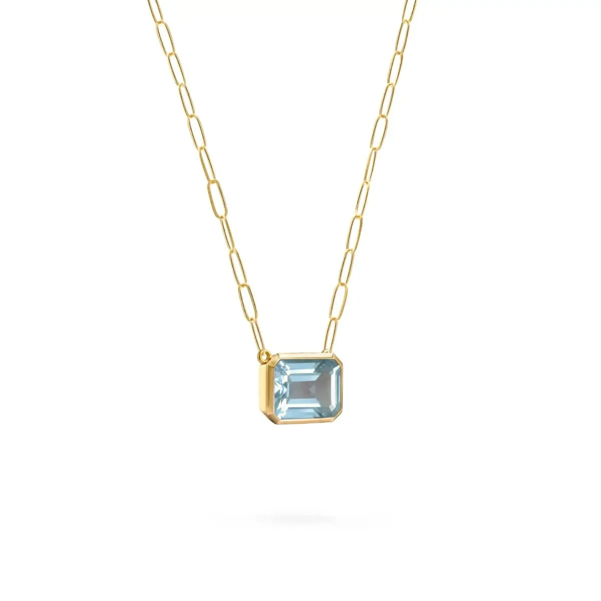 Warren Nantucket Blue Topaz Necklace on Adelaide Mini Chain in 14k Gold (December)