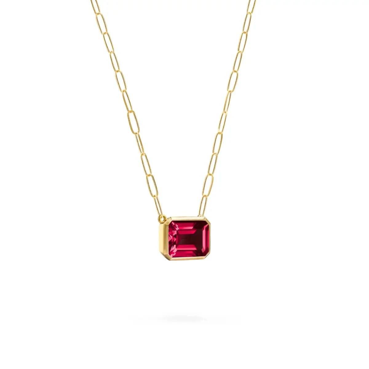 Warren Ruby Necklace on Adelaide Mini Chain in 14k Gold (July)