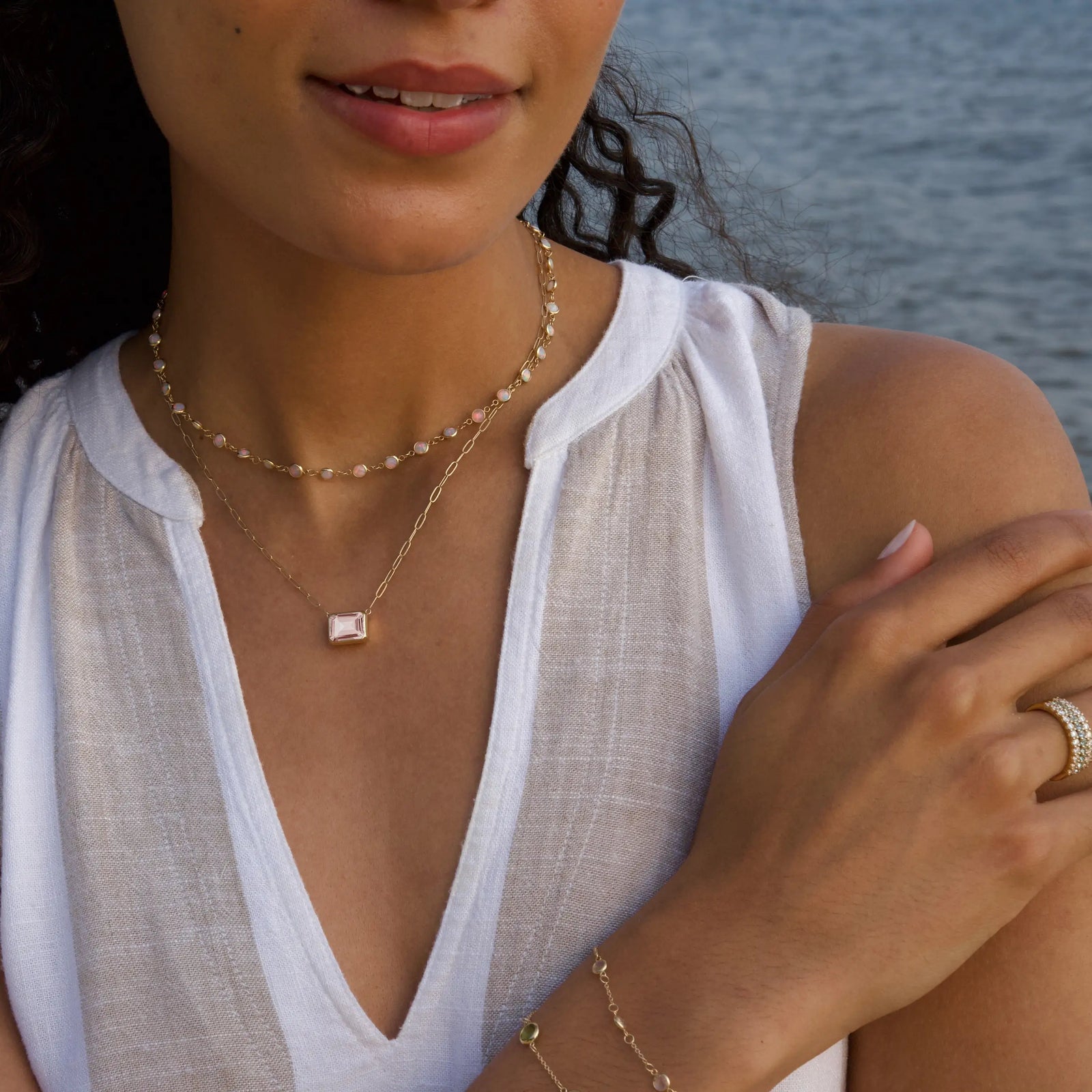 Warren Blush Sapphire Necklace on Adelaide Mini Chain in 14k Gold (October)