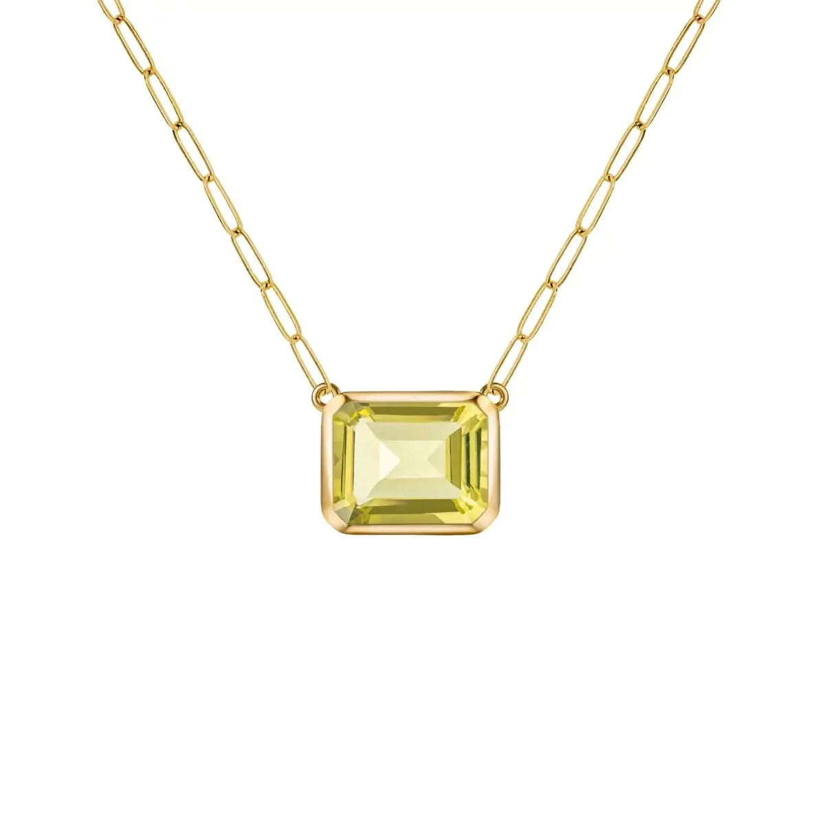 Warren Lemon Verbena Quartz Necklace on Adelaide Mini Chain in 14k Gold (August)