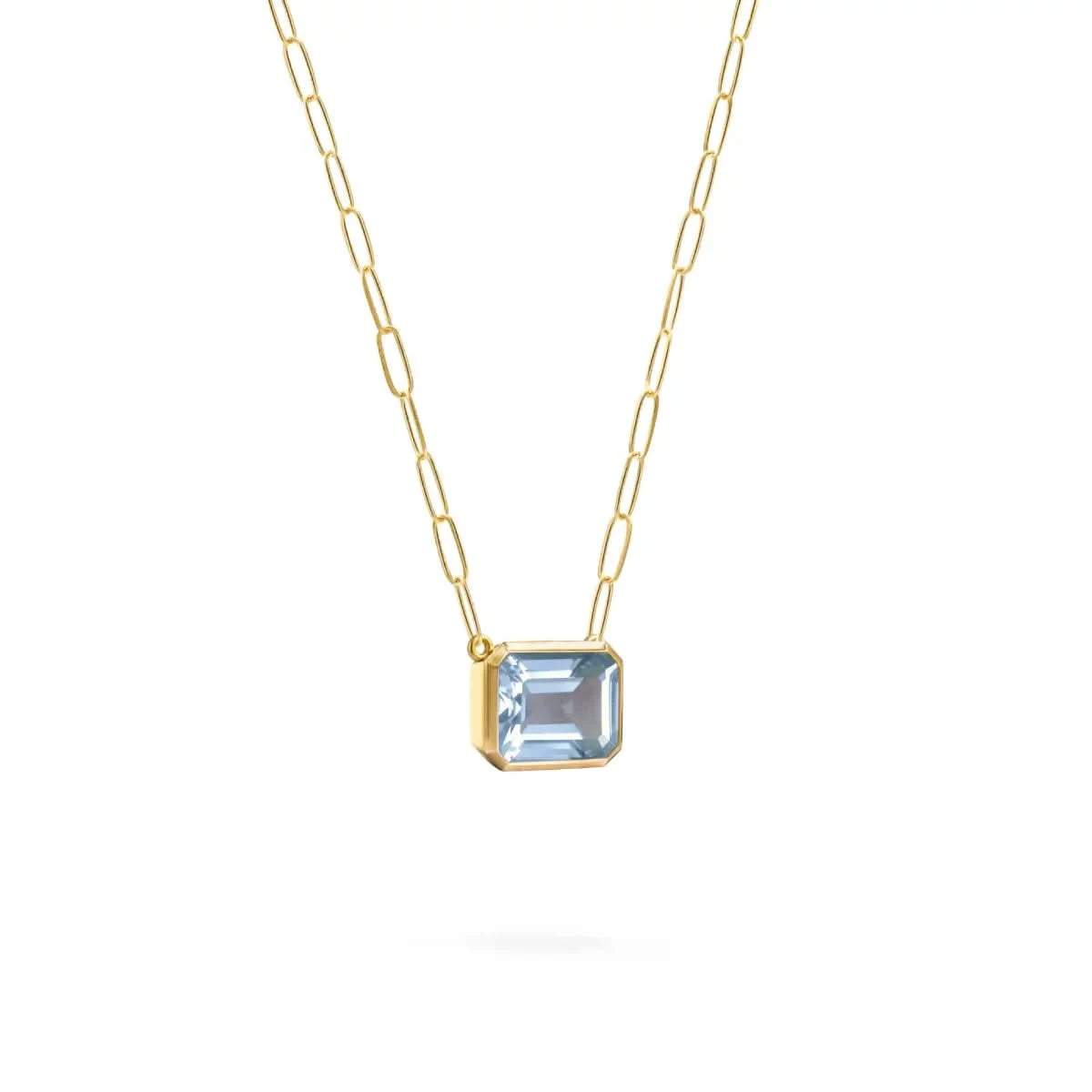 Warren Aquamarine Necklace on Adelaide Mini Chain in 14k Gold (March)