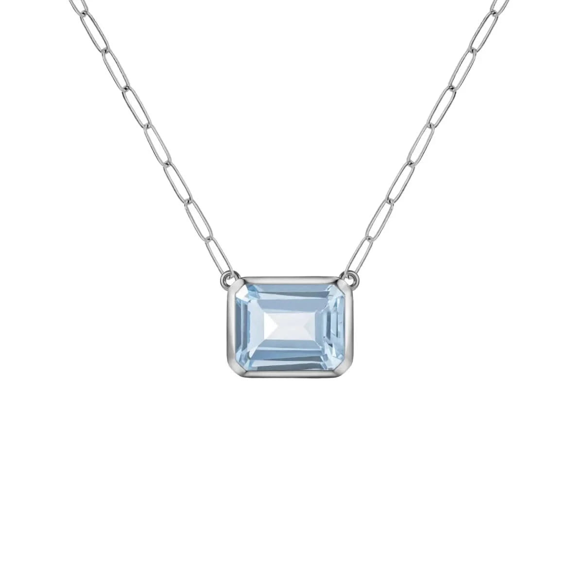 Warren Aquamarine Necklace on Adelaide Mini Chain in 14k Gold (March)